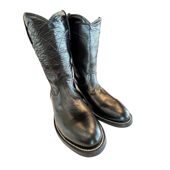Cowtown Mens women’s Roper Black Leather Western Boots 6B Hand Made - Picture 2 of 10